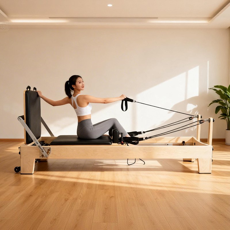 Yoga Fitness Reformer - Beyaz Akçaağaç Taşınabilir Ayarlanabilir Pilates Reformer